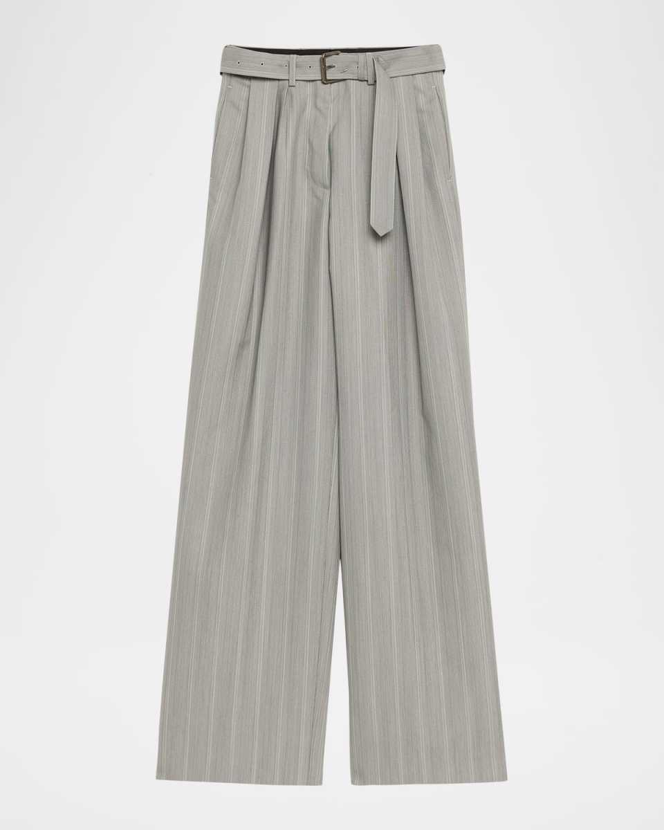 Peaches Belted Pinstripe Wide-Leg Pants